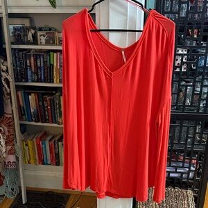 Free People Women's V-Neck vivid orange Top
